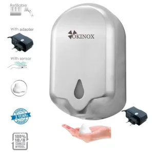 Okinox Paslanmaz Fotoselli Köpük Sabun Dispenseri. Elektrikli, Pilli Doldurulabilir. 1100ml. 999276